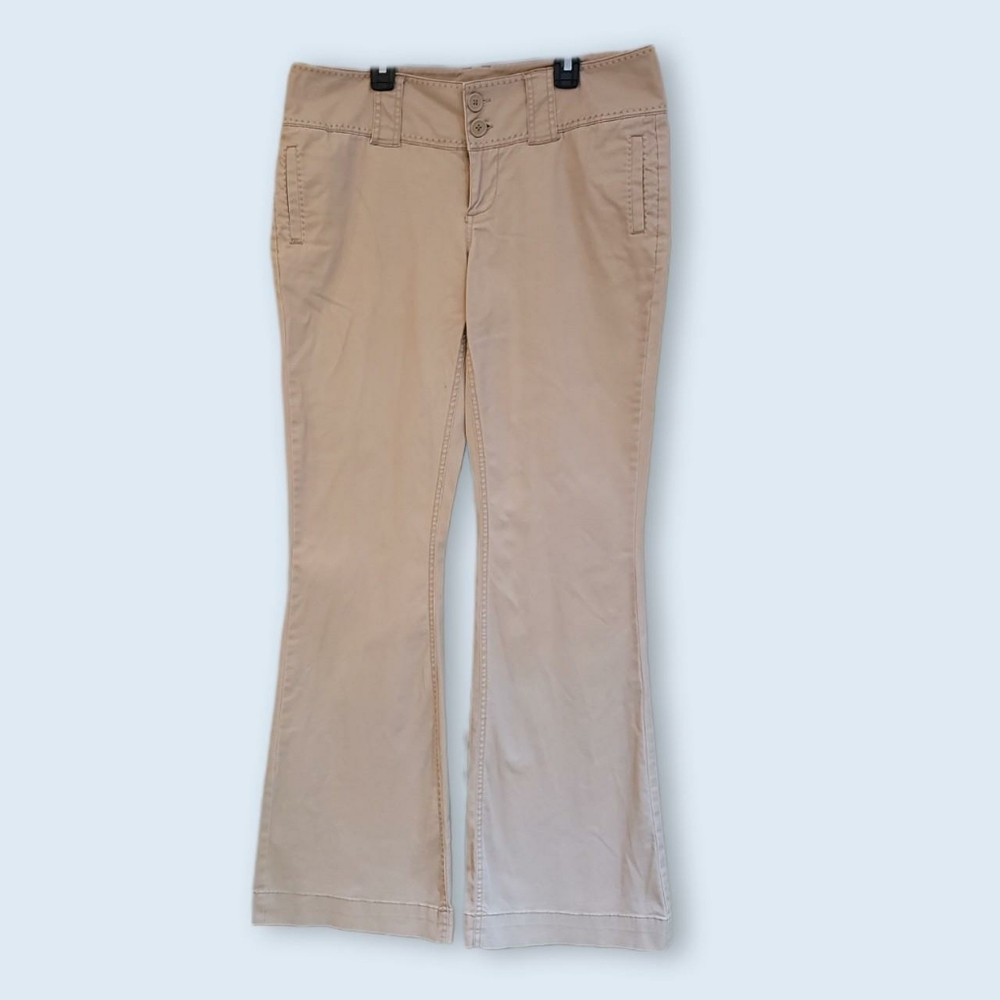 Y2K Grunge Boho Beige Khaki Flared Pants Mid Rise